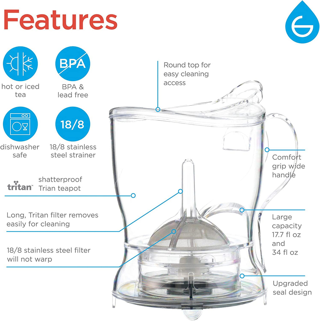 Aberdeen BPA-Free Drip-Free Tea Infuser Teapot & Smart Tea Maker - Easy Brew & Clean, 17.7 Oz Coaster Included