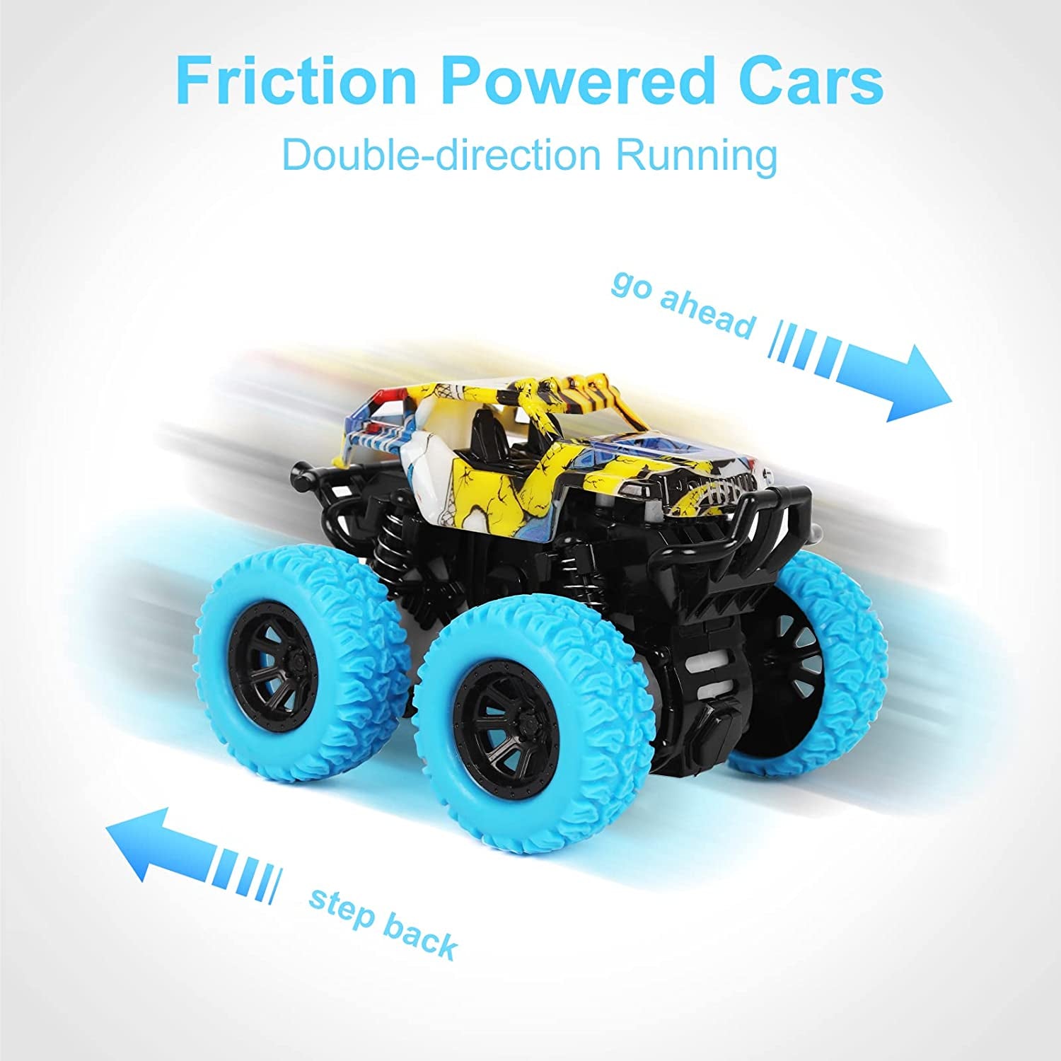 Monster Truck Toys for Ages 2-4, Friction-Powered Stunt Cars with 360° Rotation for Toddlers 1-3, Ideal Gifts for Boys and Girls (2-Pack - Blue and Green)