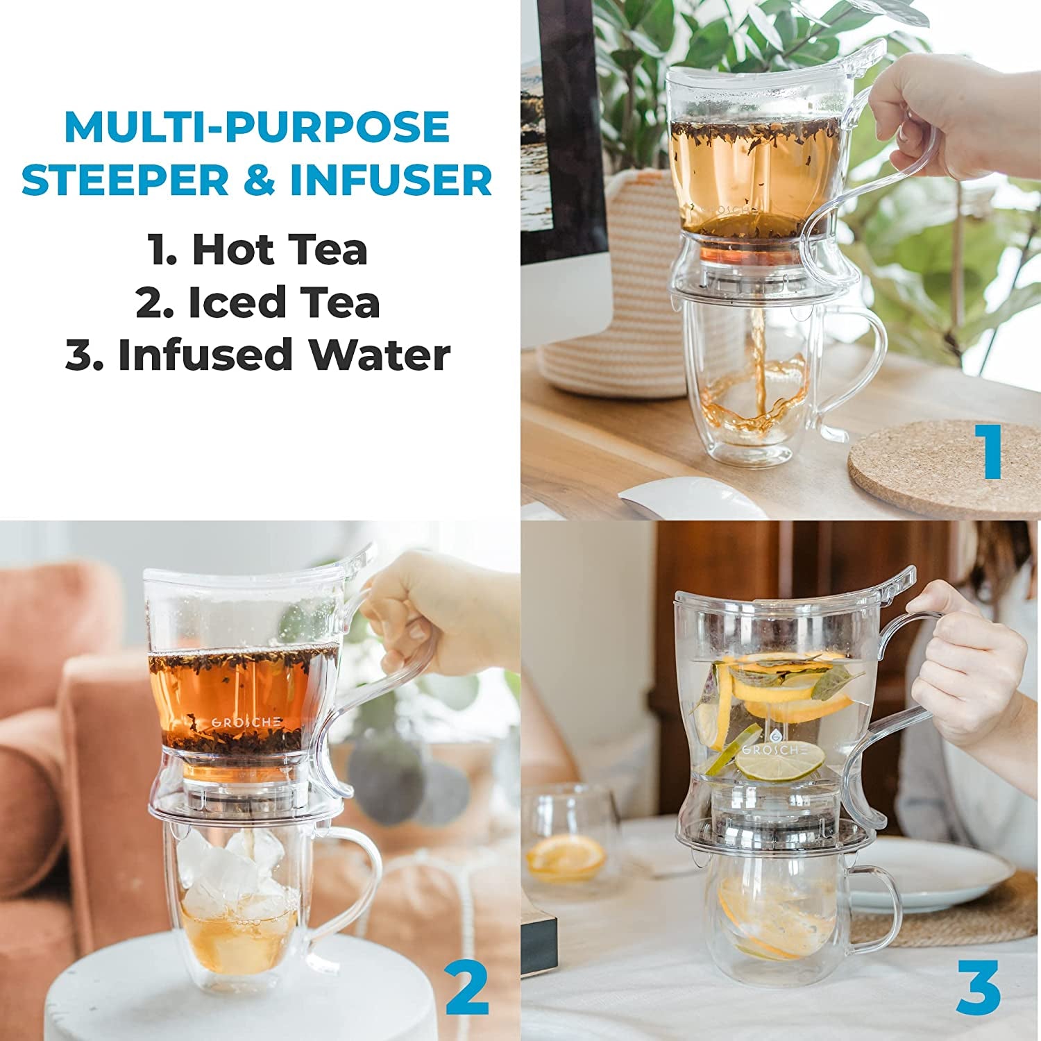 Aberdeen BPA-Free Drip-Free Tea Infuser Teapot & Smart Tea Maker - Easy Brew & Clean, 17.7 Oz Coaster Included
