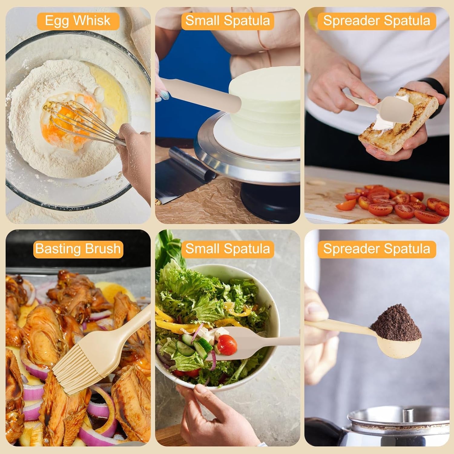 20-Piece Mixing Bowls Set with Airtight Lids - 6 Stainless Steel Bowls & 3 Grater Attachments, Non-Slip Silicone Bottoms, Perfect for Serving & Baking (Khaki)
