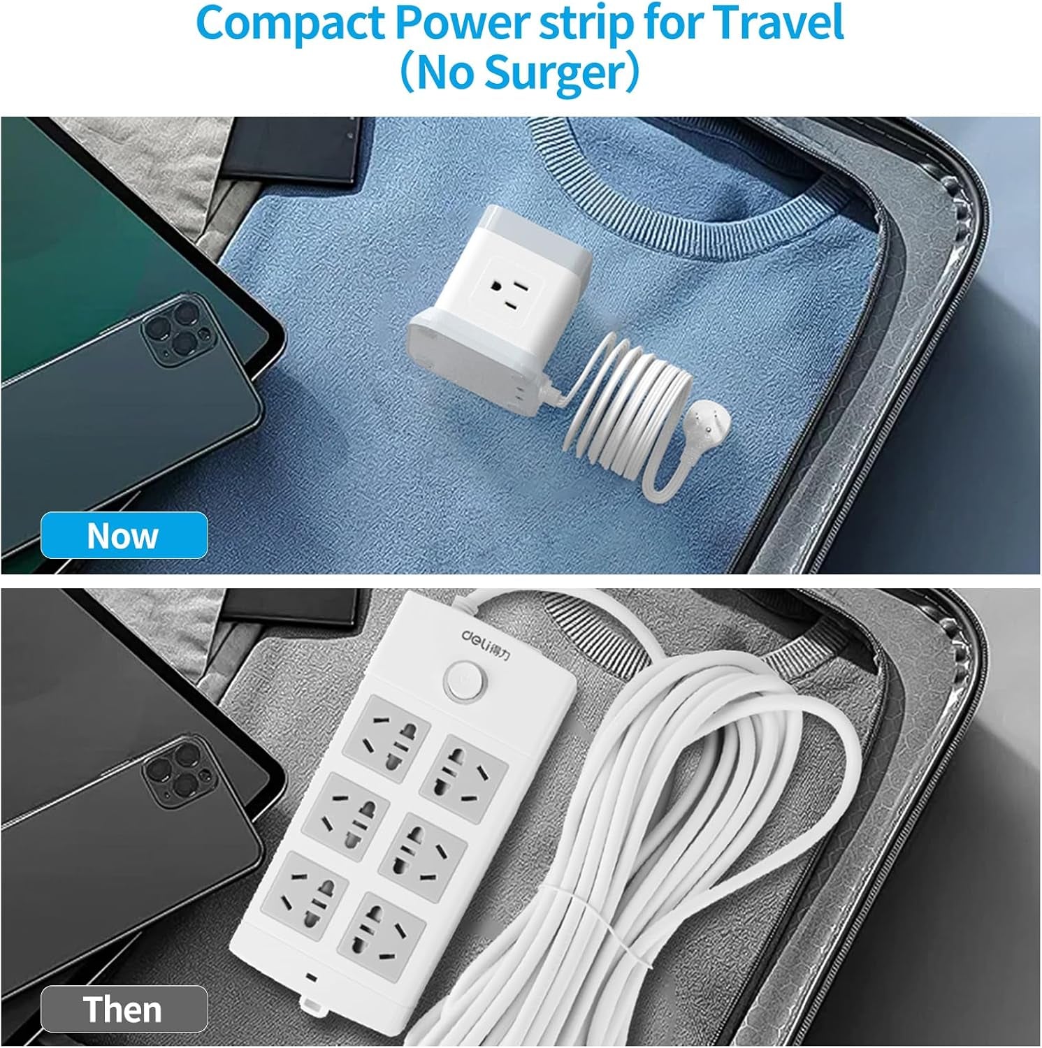 Flat Plug Power Strip with 4 Outlets and 3 USB Ports (1 USB-C), 5 FT Extension Cord, Desktop Charging Station with Overload Protection, Compact and Portable for Home and Office Use
