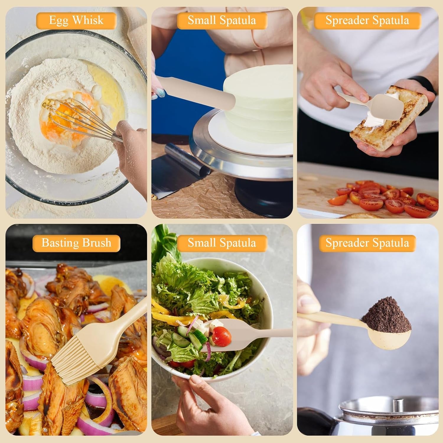 20-Piece Mixing Bowls Set with Airtight Lids - 6 Stainless Steel Bowls & 3 Grater Attachments, Non-Slip Silicone Bottoms, Perfect for Serving & Baking (Khaki)