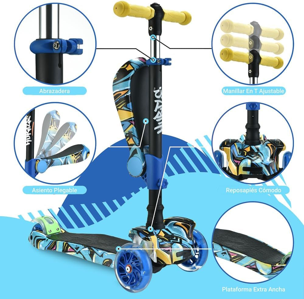 Exciting 3-Wheeled Scooter for Kids with LED Light-Up Wheels, Adjustable Lean-To-Steer Handlebar, and Comfortable Foldable Seat - Perfect for Ages 1-14!