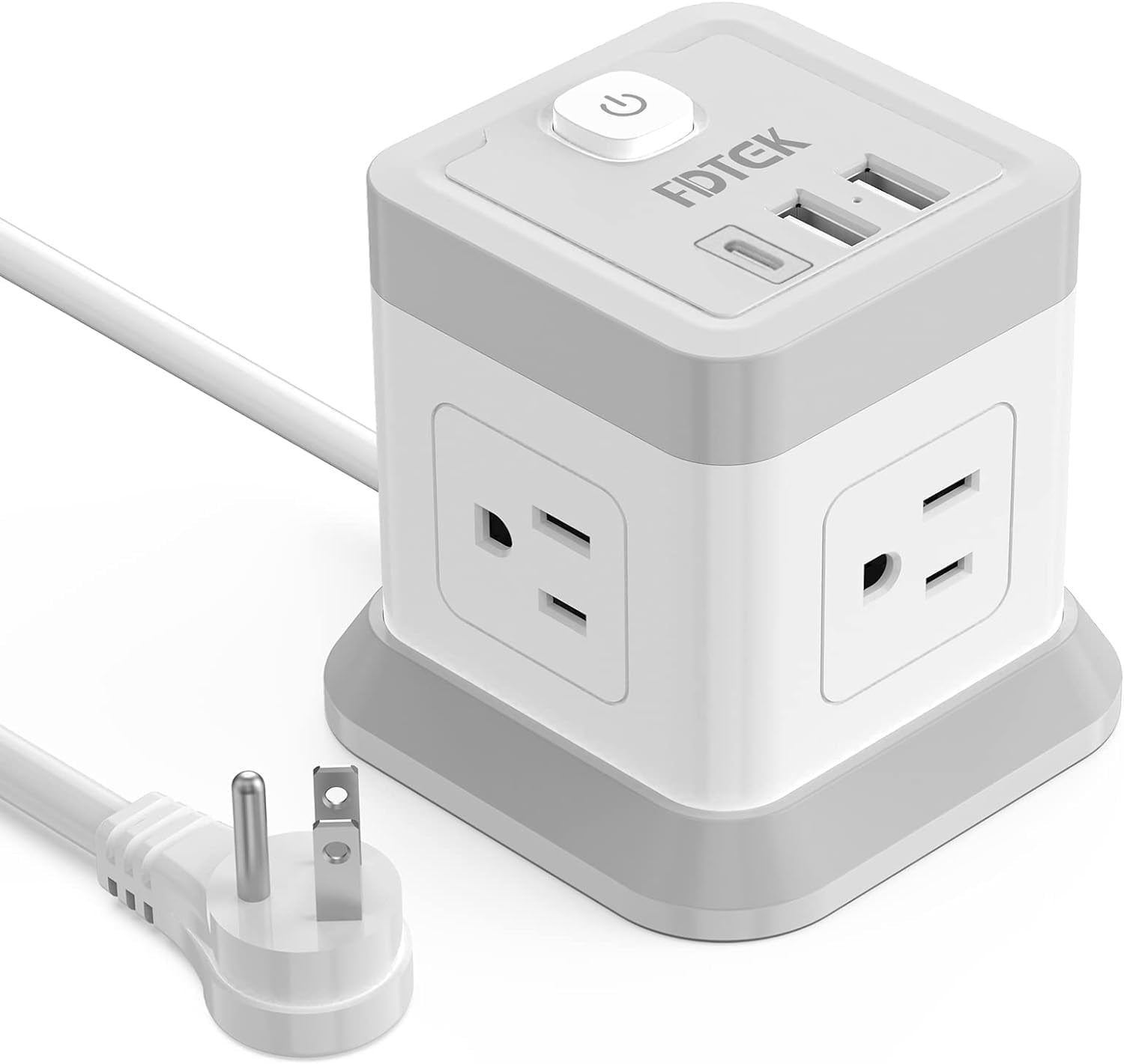 Flat Plug Power Strip with 4 Outlets and 3 USB Ports (1 USB-C), 5 FT Extension Cord, Desktop Charging Station with Overload Protection, Compact and Portable for Home and Office Use